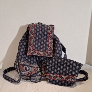 Vera Bradley Blue and Red Backpack with Paisley Pattern